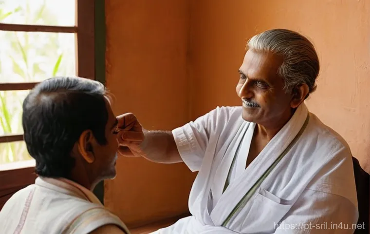 스리랑카 아유르베다 스파 - **Ayurvedic Wisdom: The Initial Consultation**
A serene, brightly lit traditional Ayurvedic cons...