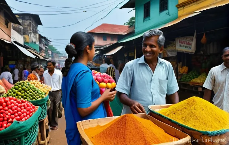 스리랑카에서의 봉사활동 경험 - **Prompt for Sri Lankan Market Scene:**
"A vibrant and bustling Sri Lankan street market scene. ...