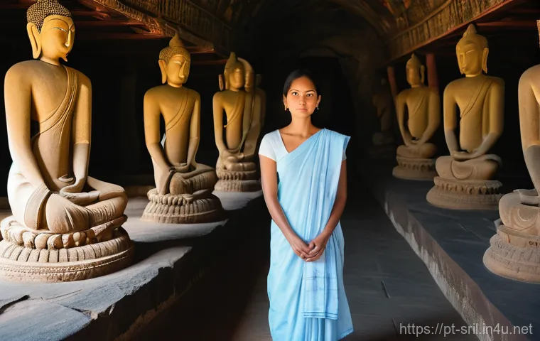 스리랑카 여행 필수 준비물 - Image Prompt 1: Tranquil Temple Exploration**