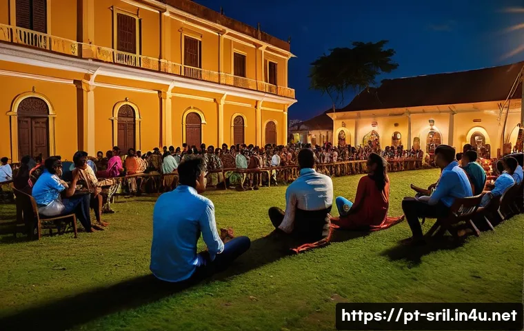 스리랑카 국제 영화제 - **Image Prompt: "A vibrant outdoor film festival scene in the historic Galle Fort, Sri Lanka, at dus...