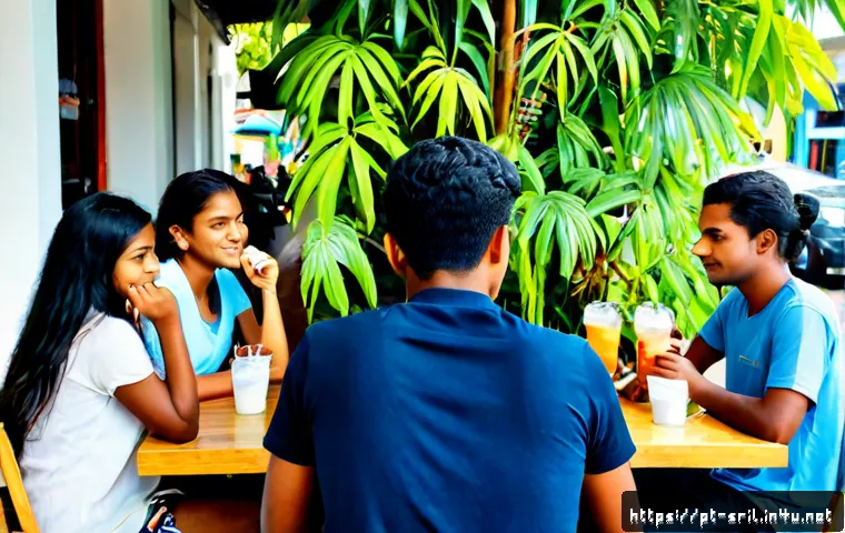 Home 15 스리랑카의 젊은 세대 문화 - Photorealistic lifestyle scene of Sri Lankan young adults in their early twenties sharing iced tea a...